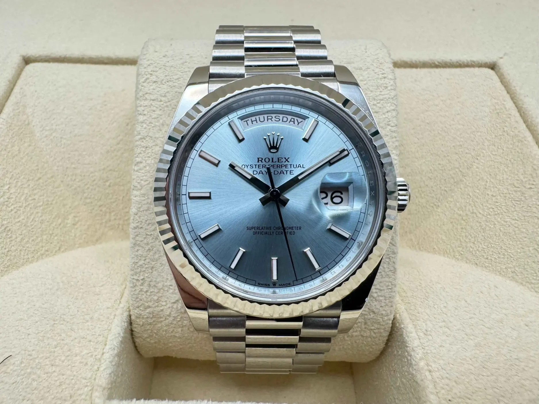 Rolex Daydate 40 | Platinum “ICE” Blauw 950 Platina Wijzerplaat | President-armband (Massief Platina) | 228236