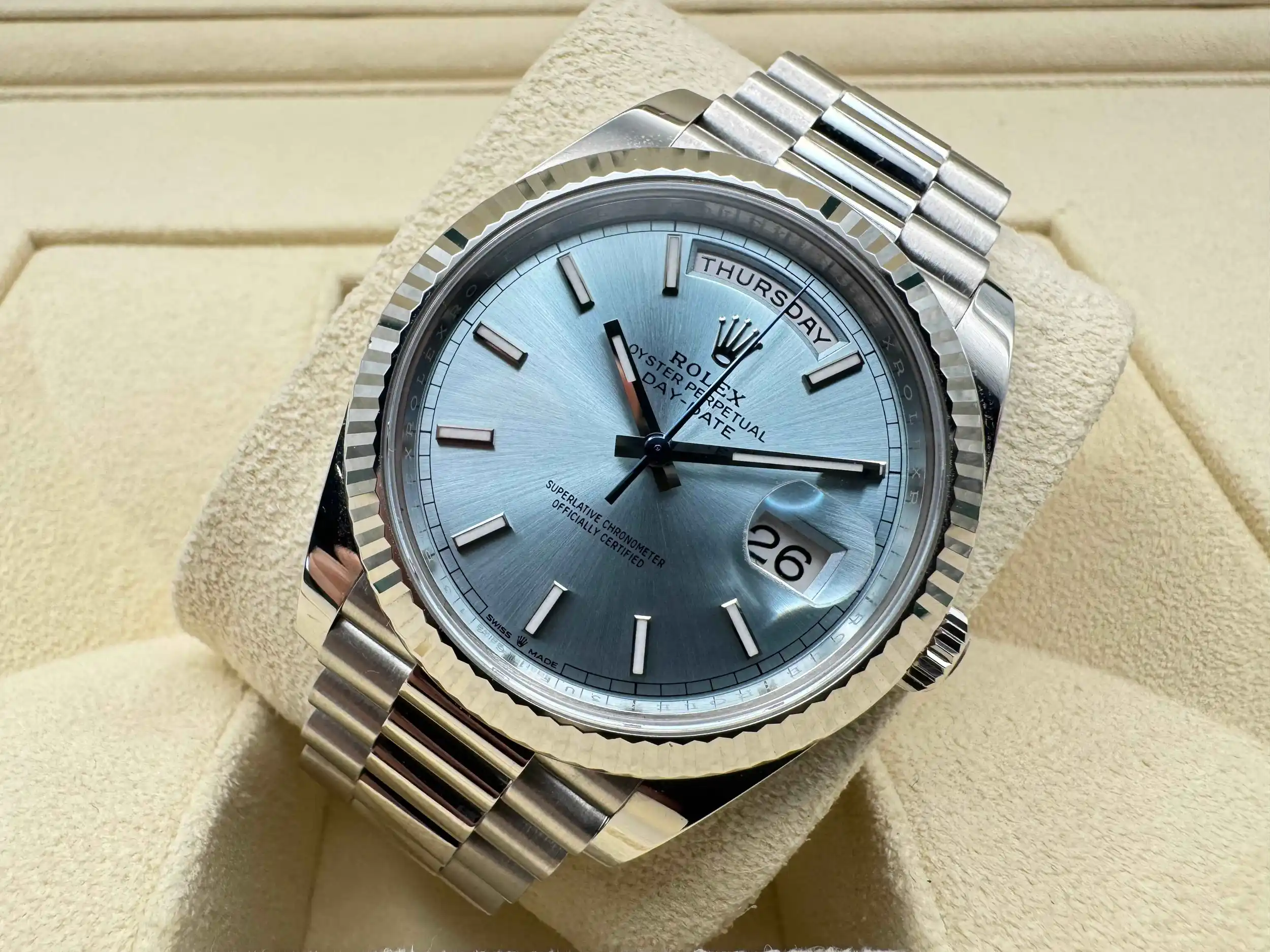 Rolex Daydate 40 | Platinum “ICE” Blauw 950 Platina Wijzerplaat | President-armband (Massief Platina) | 228236 - Image 5