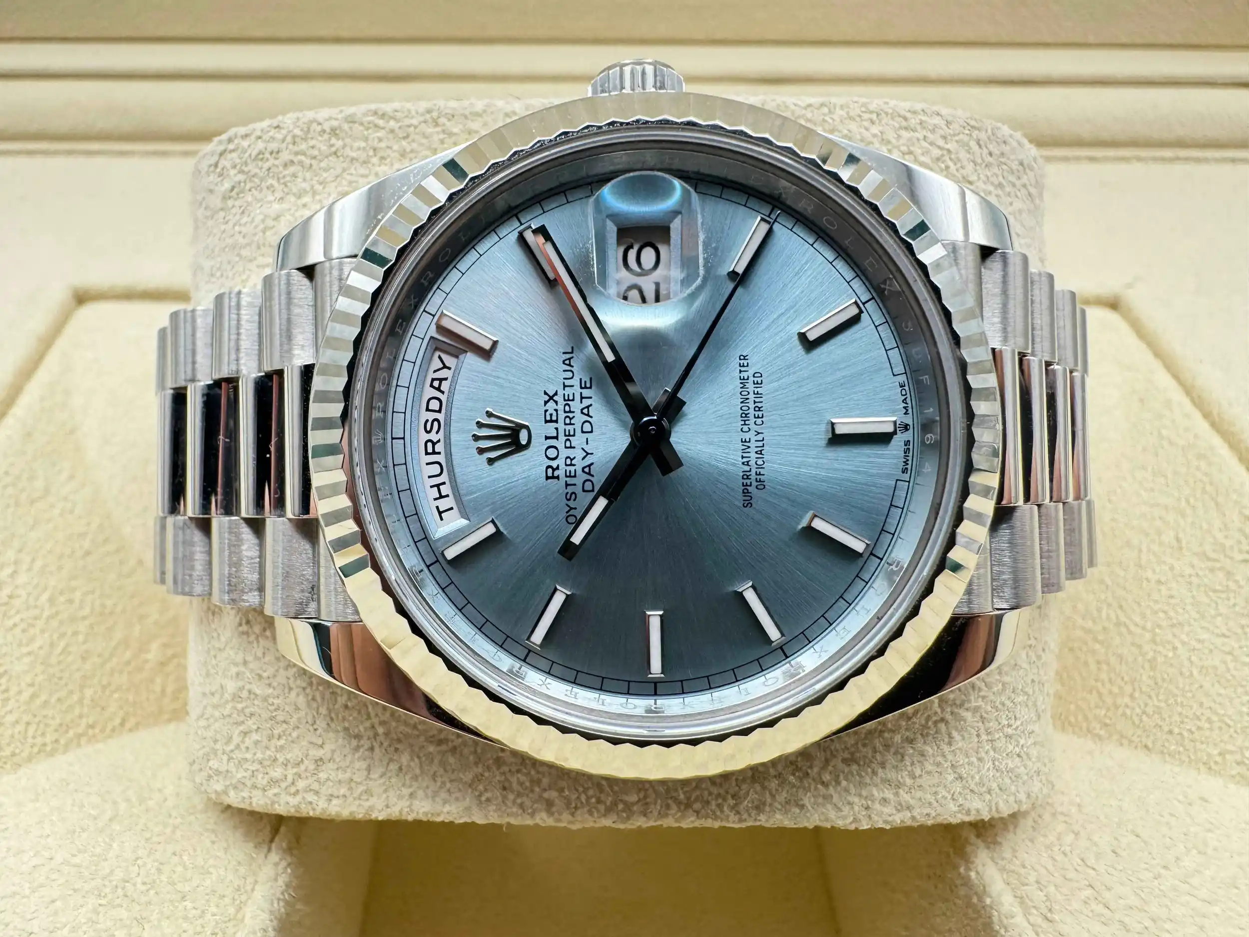 Rolex Daydate 40 | Platinum “ICE” Blauw 950 Platina Wijzerplaat | President-armband (Massief Platina) | 228236 - Image 6