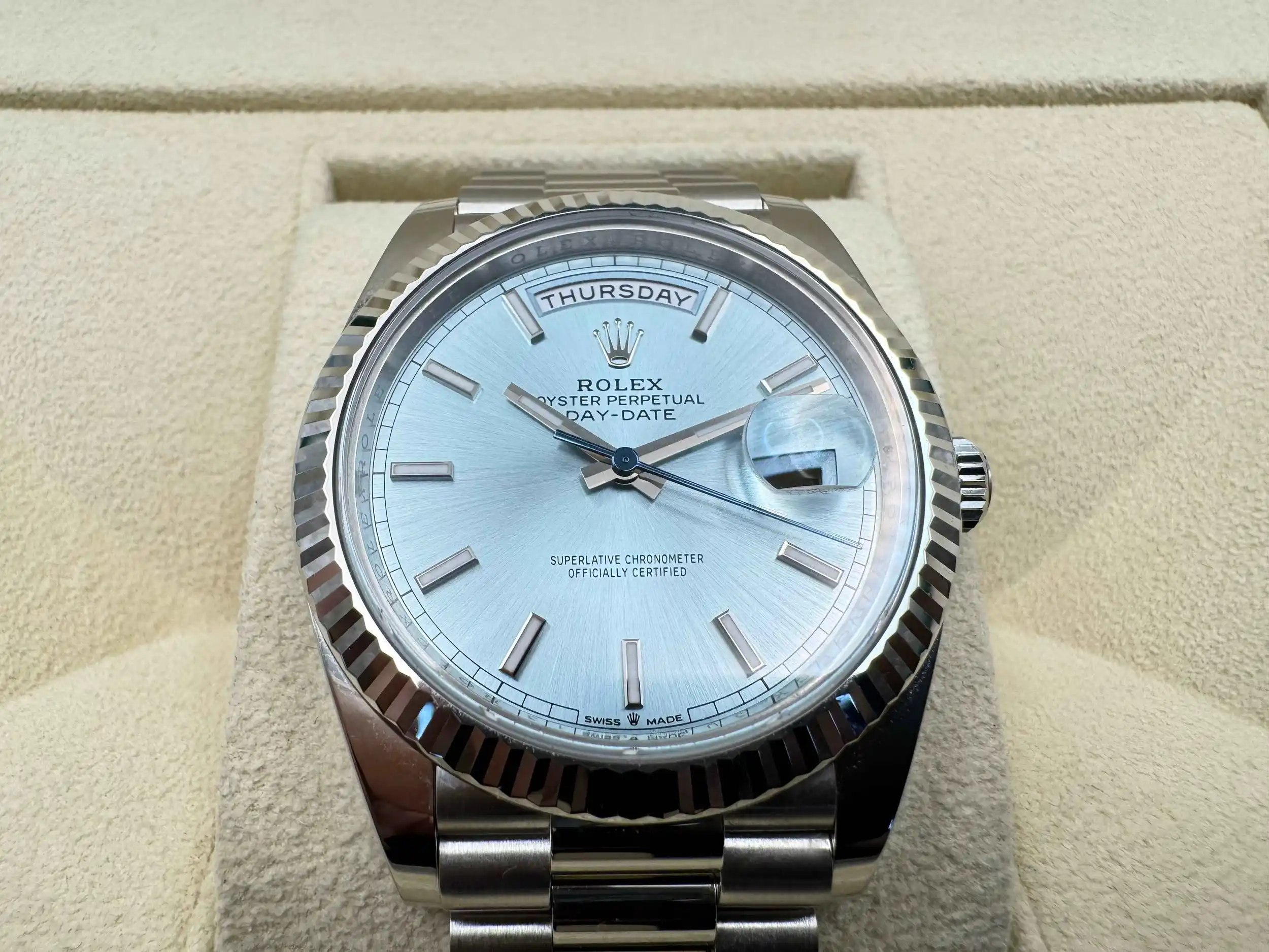 Rolex Daydate 40 | Platinum “ICE” Blauw 950 Platina Wijzerplaat | President-armband (Massief Platina) | 228236 - Image 13
