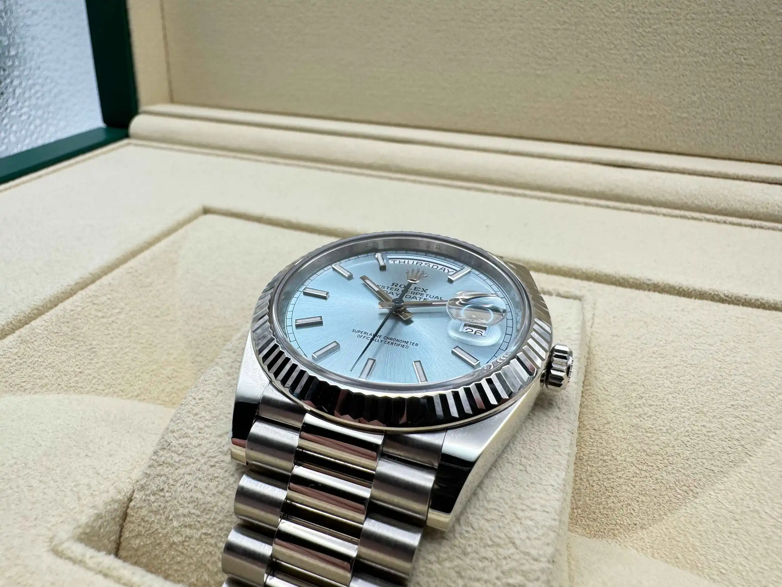 Rolex Daydate 40 | Platinum “ICE” Blauw 950 Platina Wijzerplaat | President-armband (Massief Platina) | 228236 - Image 15