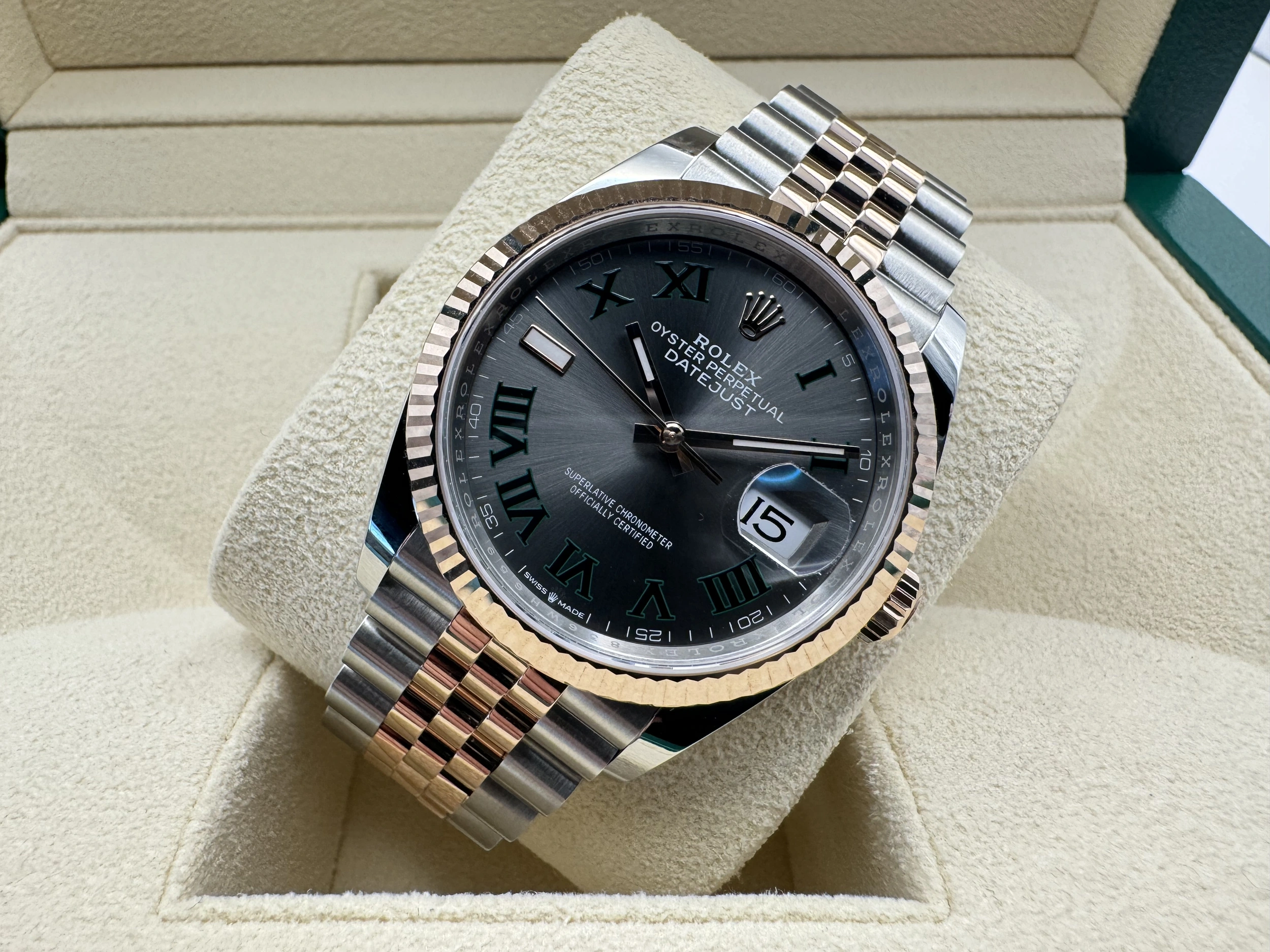 Rolex Datejust 36mm | Wimbledon Grijs & 18K Everose Goud Gekarteld Lunnete | Oystersteel | 126231 - Image 6