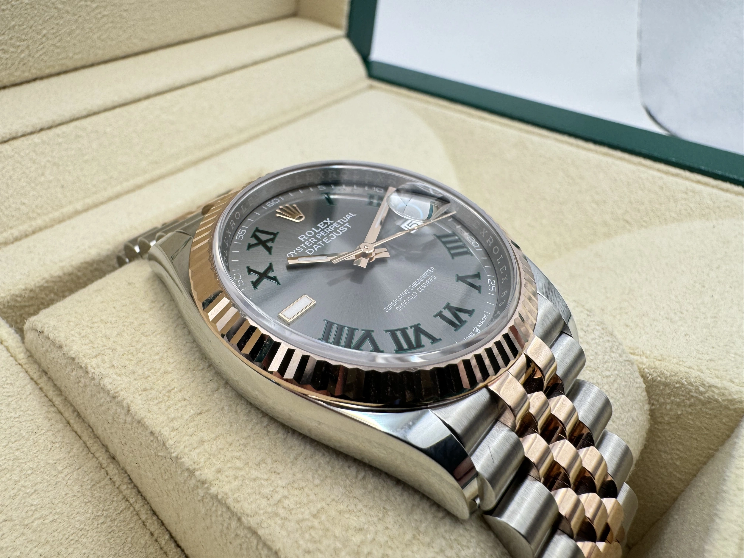 Rolex Datejust 36mm | Wimbledon Grijs & 18K Everose Goud Gekarteld Lunnete | Oystersteel | 126231 - Image 11