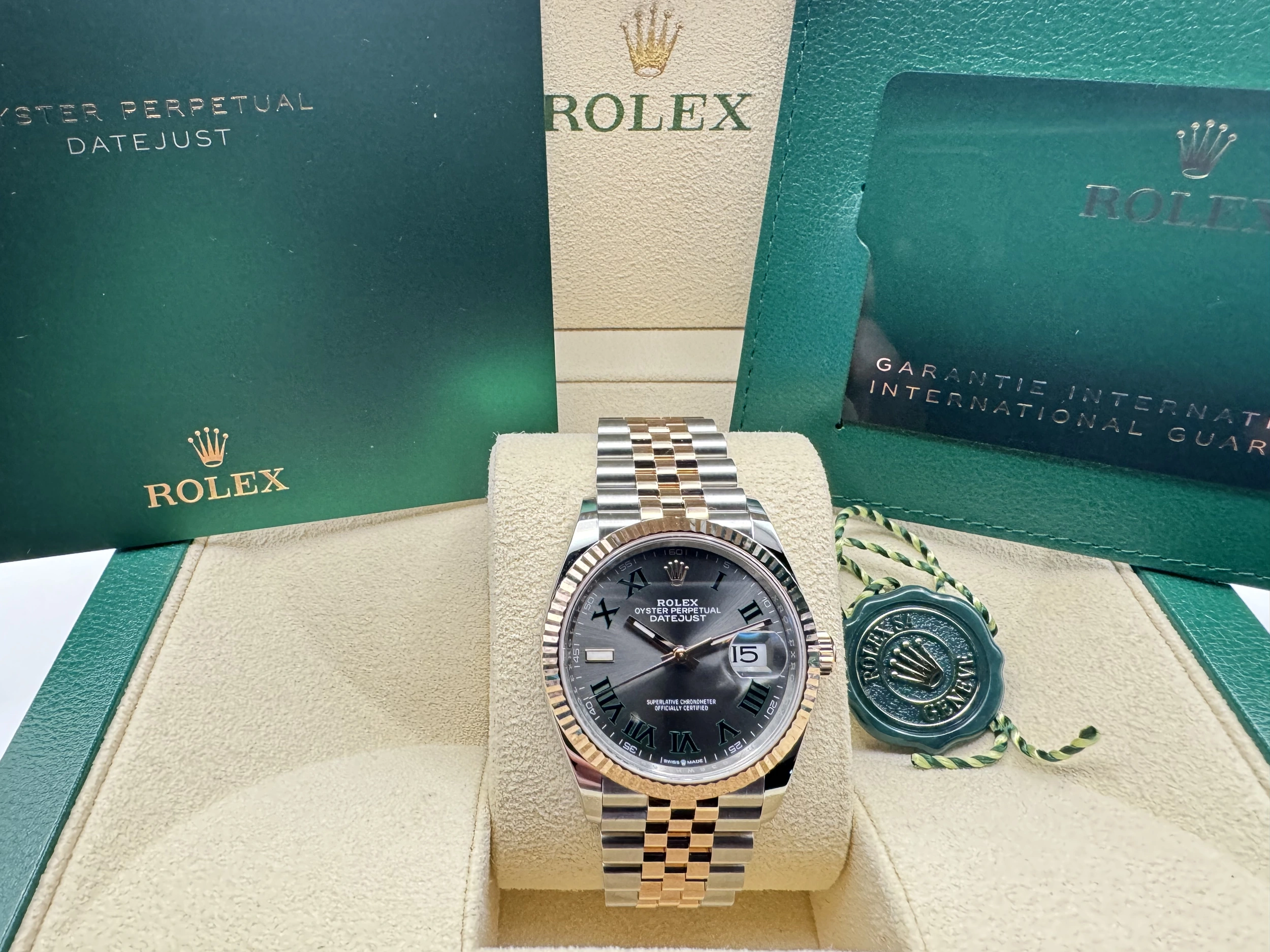 Rolex Datejust 36mm | Wimbledon Grijs & 18K Everose Goud Gekarteld Lunnete | Oystersteel | 126231 - Image 3