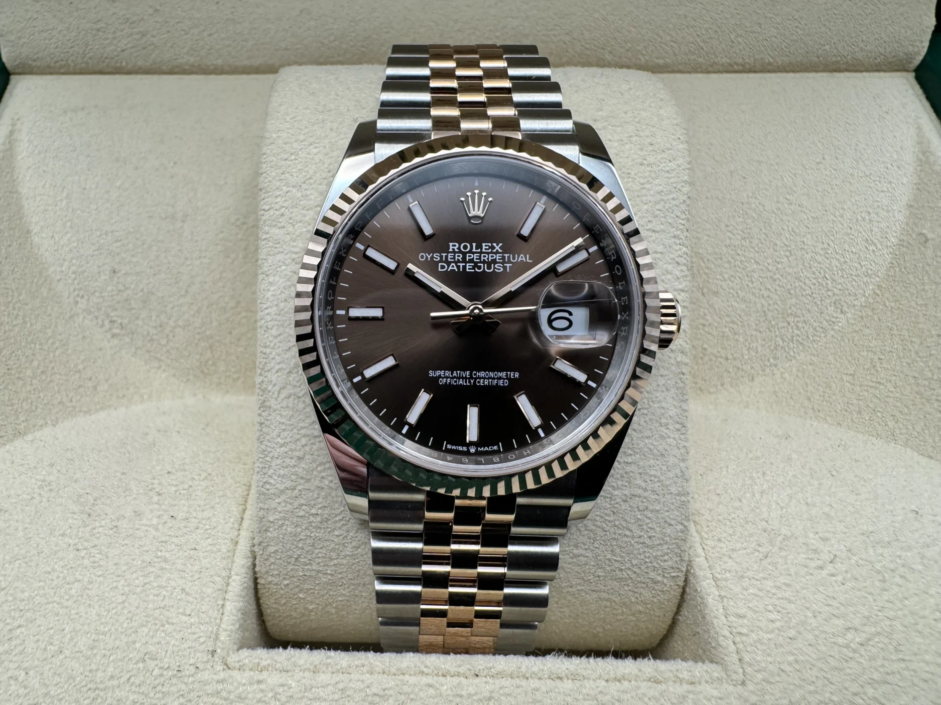 Rolex Datejust 36mm | Choco Wijzerplaat Two-tone &18K Everose Gouden Gekartelde Bezel | Jubilee | 126231