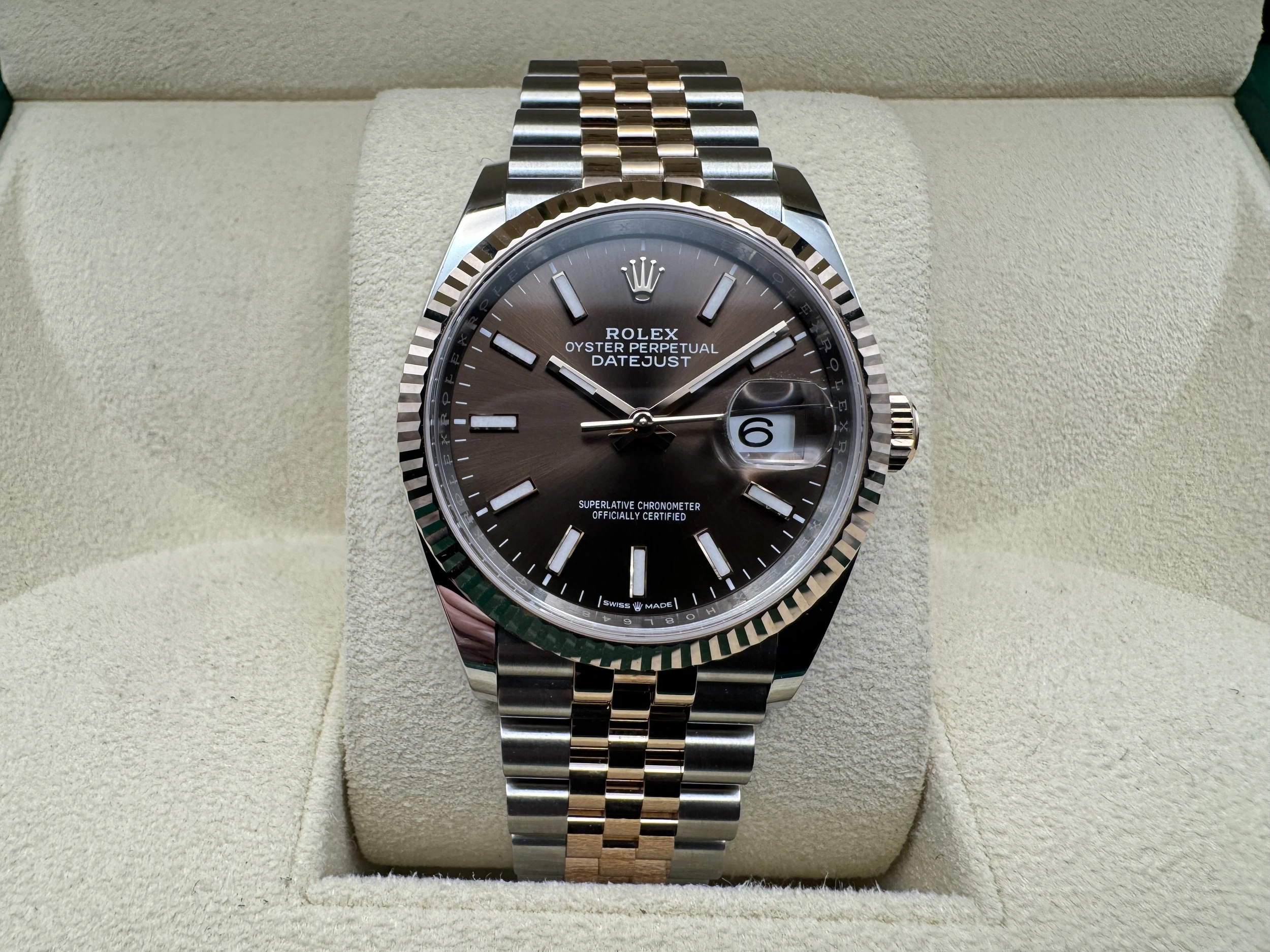 Rolex Datejust 36mm | Choco Wijzerplaat Two-tone &18K Everose Gouden Gekartelde Bezel | Jubilee | 126231