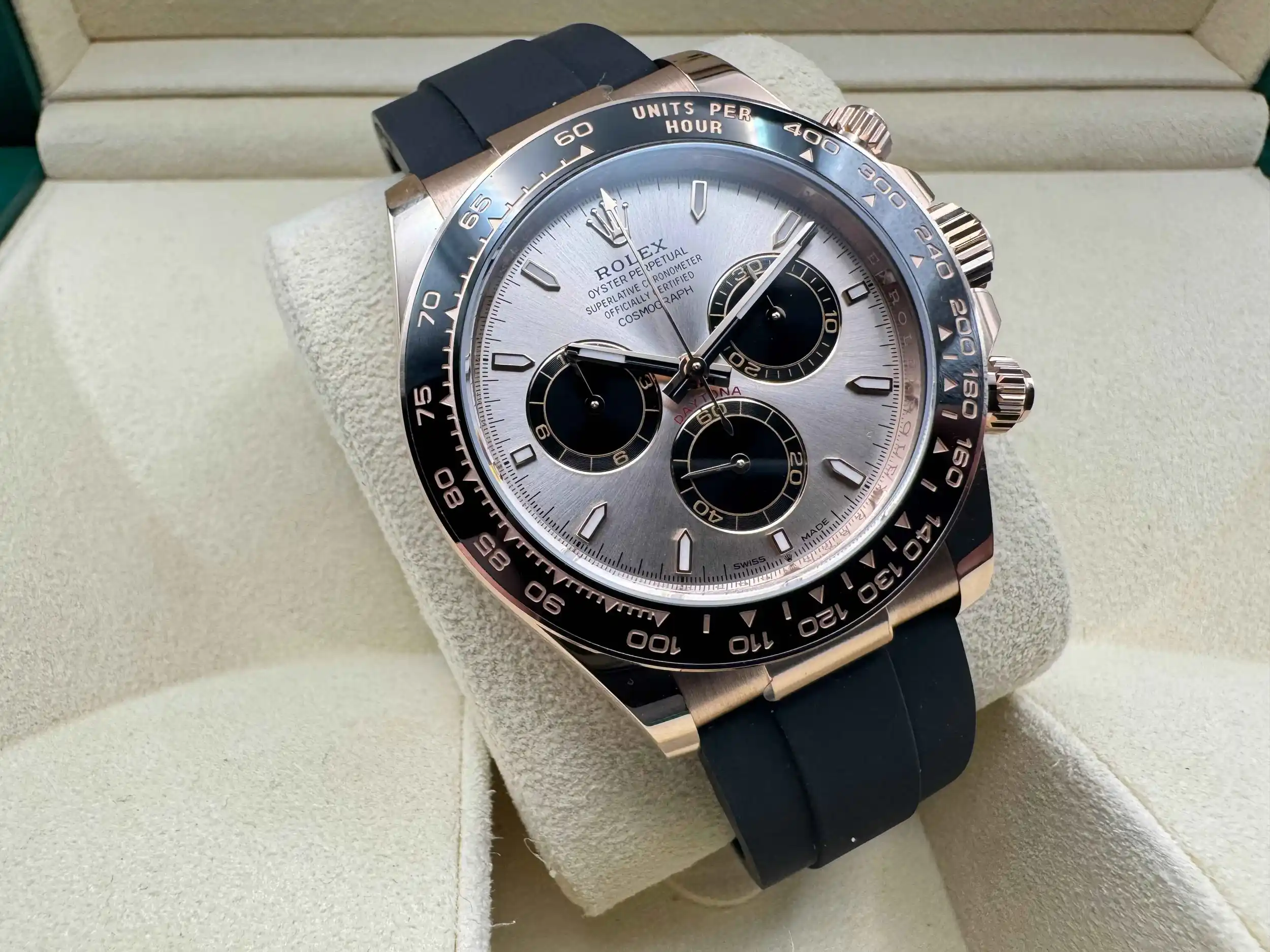 Rolex Daytona 40mm | Champagne/Rosé | Zwarte Keramische Bezel & 18K Everose (Roségoud) | Oysterflex | 126515LN - Image 4
