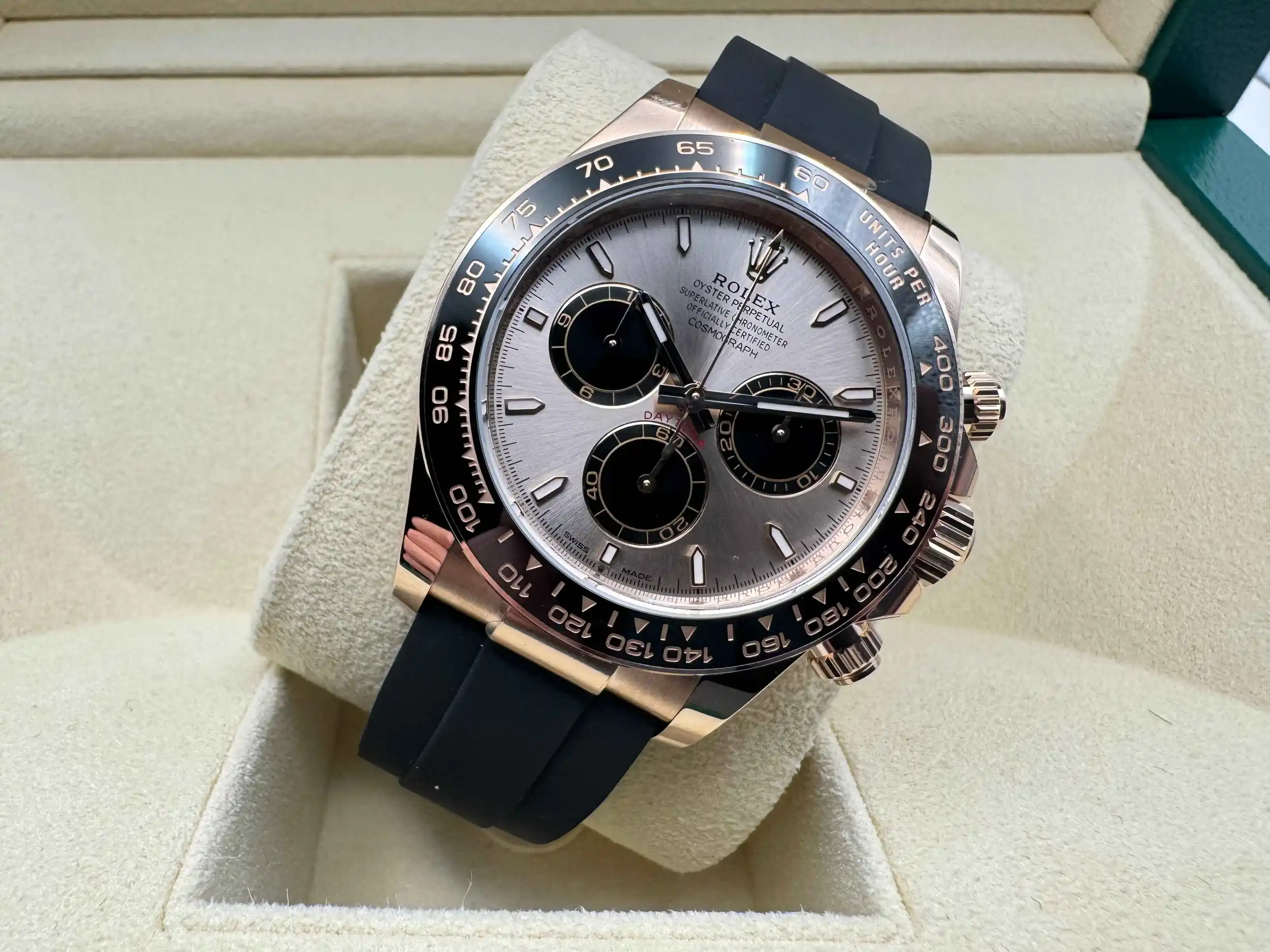 Rolex Daytona 40mm | Champagne/Rosé | Zwarte Keramische Bezel & 18K Everose (Roségoud) | Oysterflex | 126515LN - Image 5