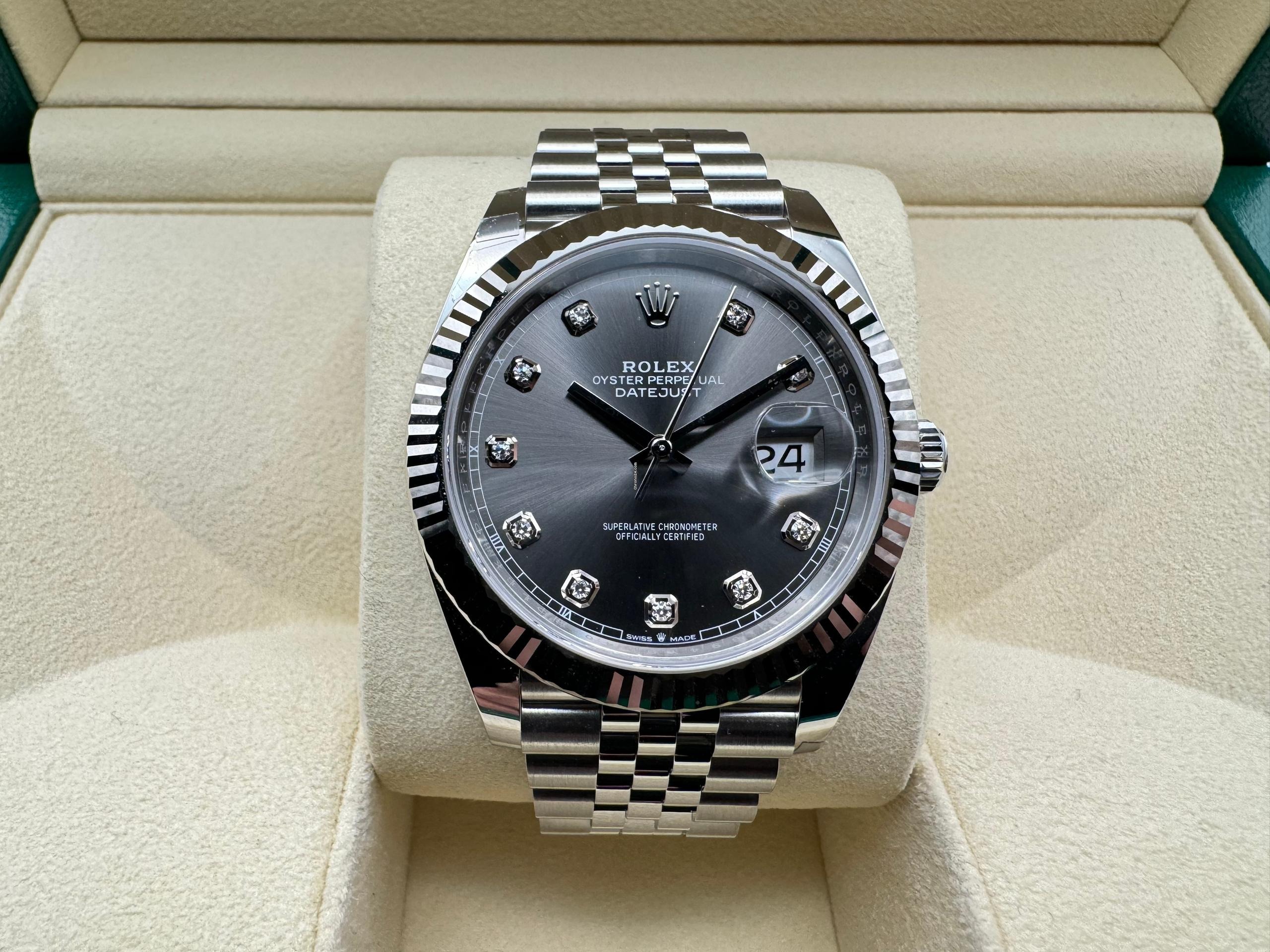 Rolex Datejust 41mm | Rhodium Diamanten & 18K Witgouden Gecanneleerde Bezel | Jubilee | 126334