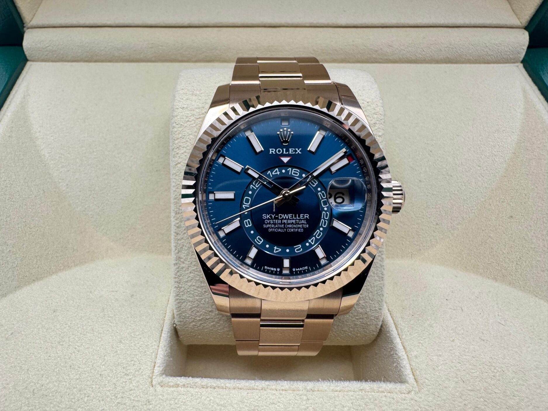 Rolex Sky-Dweller 42mm | Blauw Wijzerplaat & Gefluteerd Lunette 18K Everose Goud | 18K Everose Goud Oyster Band | 336935