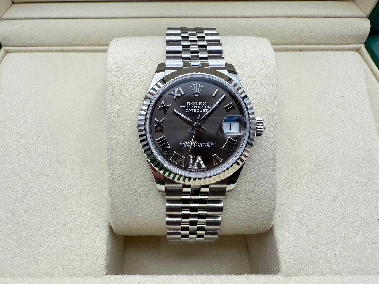 Rolex Datejust 31mm | Donkergrijze Wijzerplaat & Diamanten index 6 & 18K Witgouden Lunette | Jubilee | 278274
