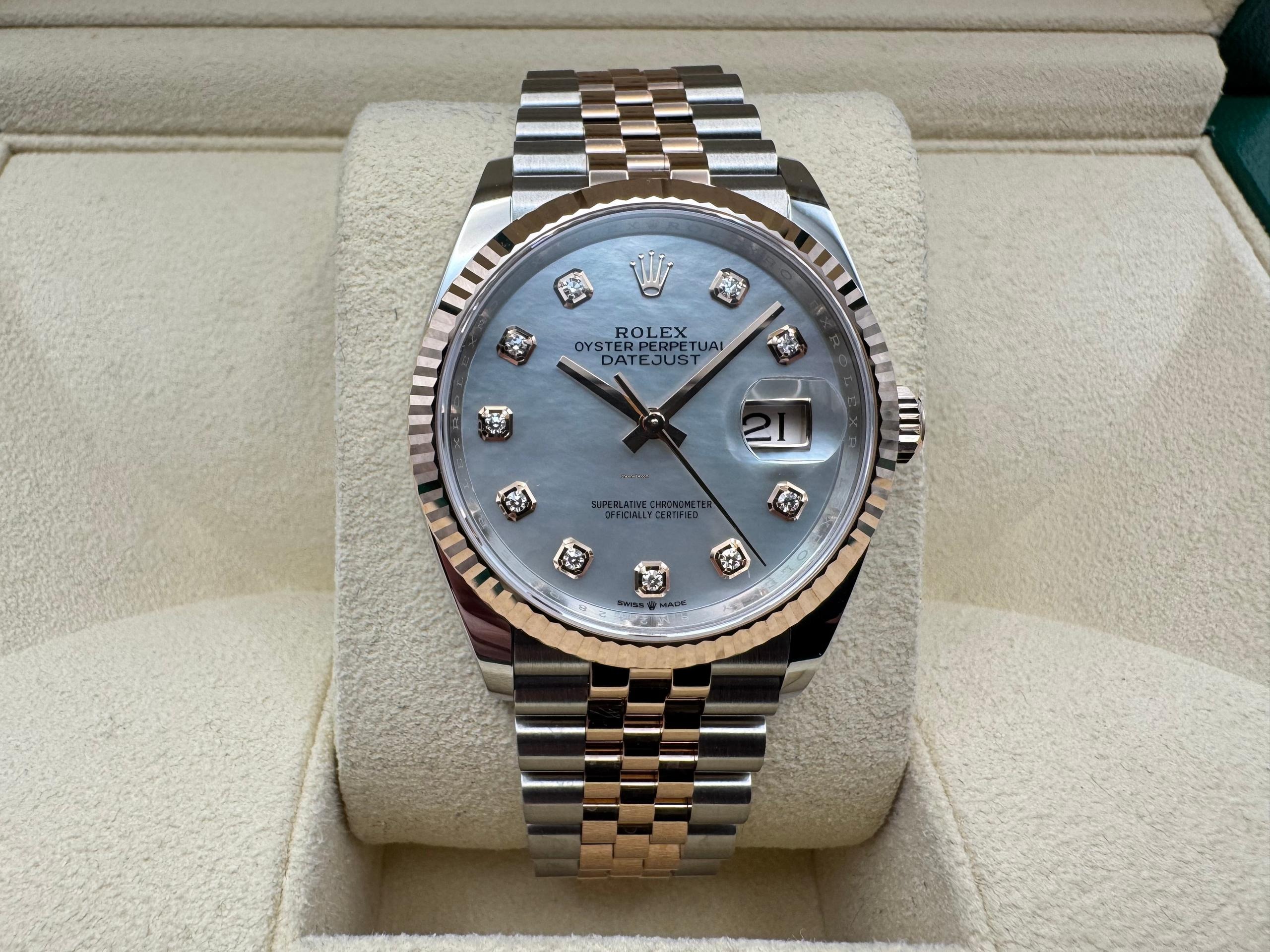 Rolex Datejust 36mm | Wit Parelmoer Wijzerplaat | Met 10 Diamanten &18K Everose Goud | Jubilee | 126231