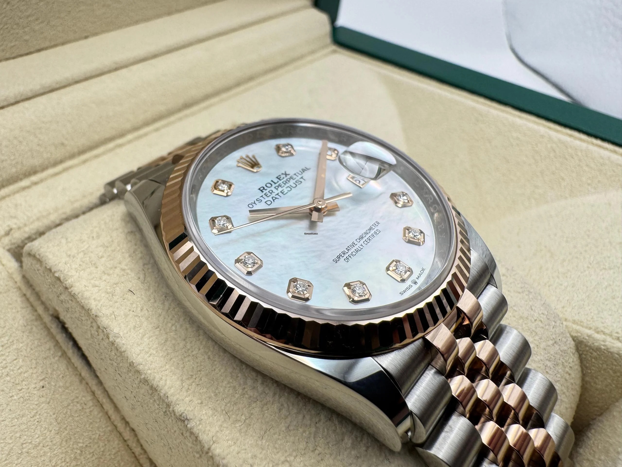 Rolex Datejust 36mm | Wit Parelmoer Wijzerplaat | Met 10 Diamanten &18K Everose Goud | Jubilee | 126231 - Image 9