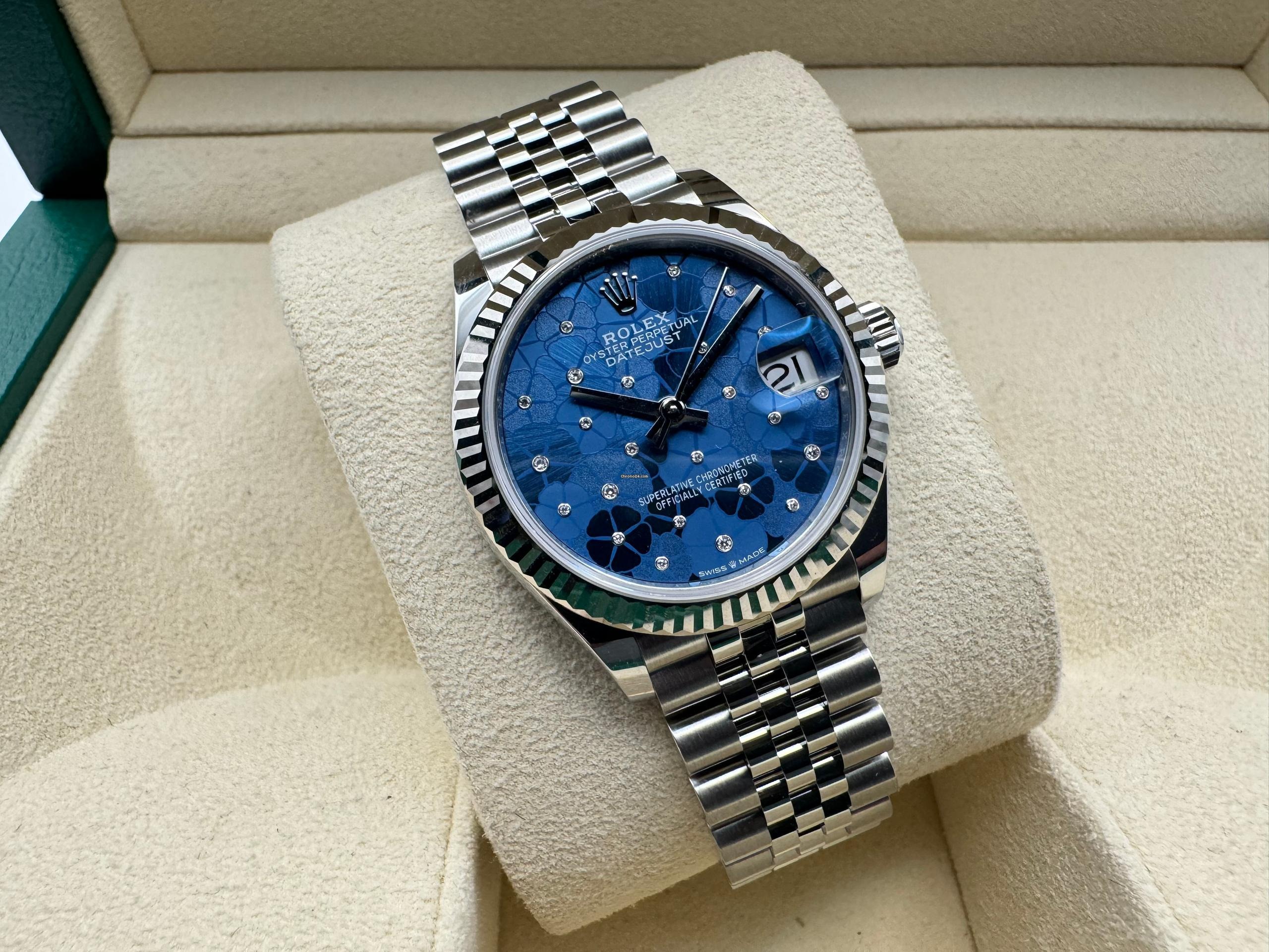 Rolex Datejust 31mm | Blauw Met Diamanten Uurmarkeringen | 18K Witgoud Gekarteld Lunette | Jubilee | 278274 - Image 4