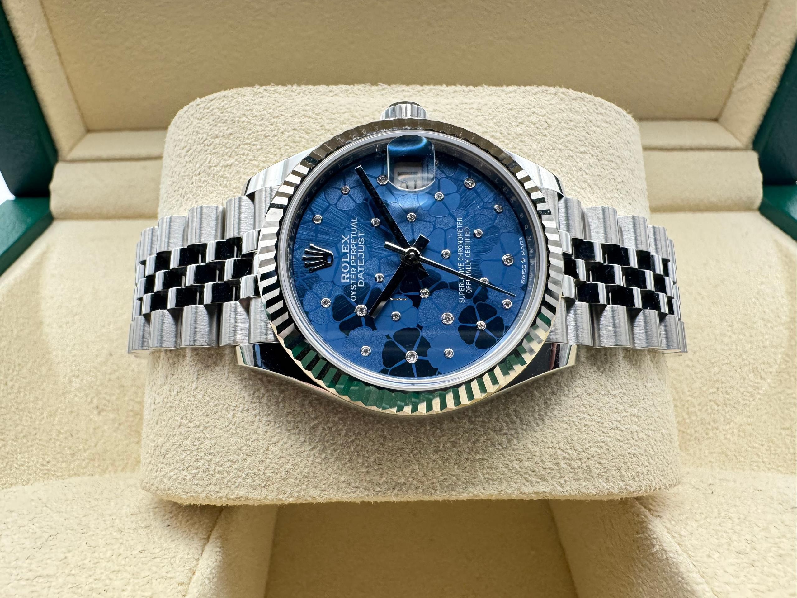 Rolex Datejust 31mm | Blauw Met Diamanten Uurmarkeringen | 18K Witgoud Gekarteld Lunette | Jubilee | 278274 - Image 6