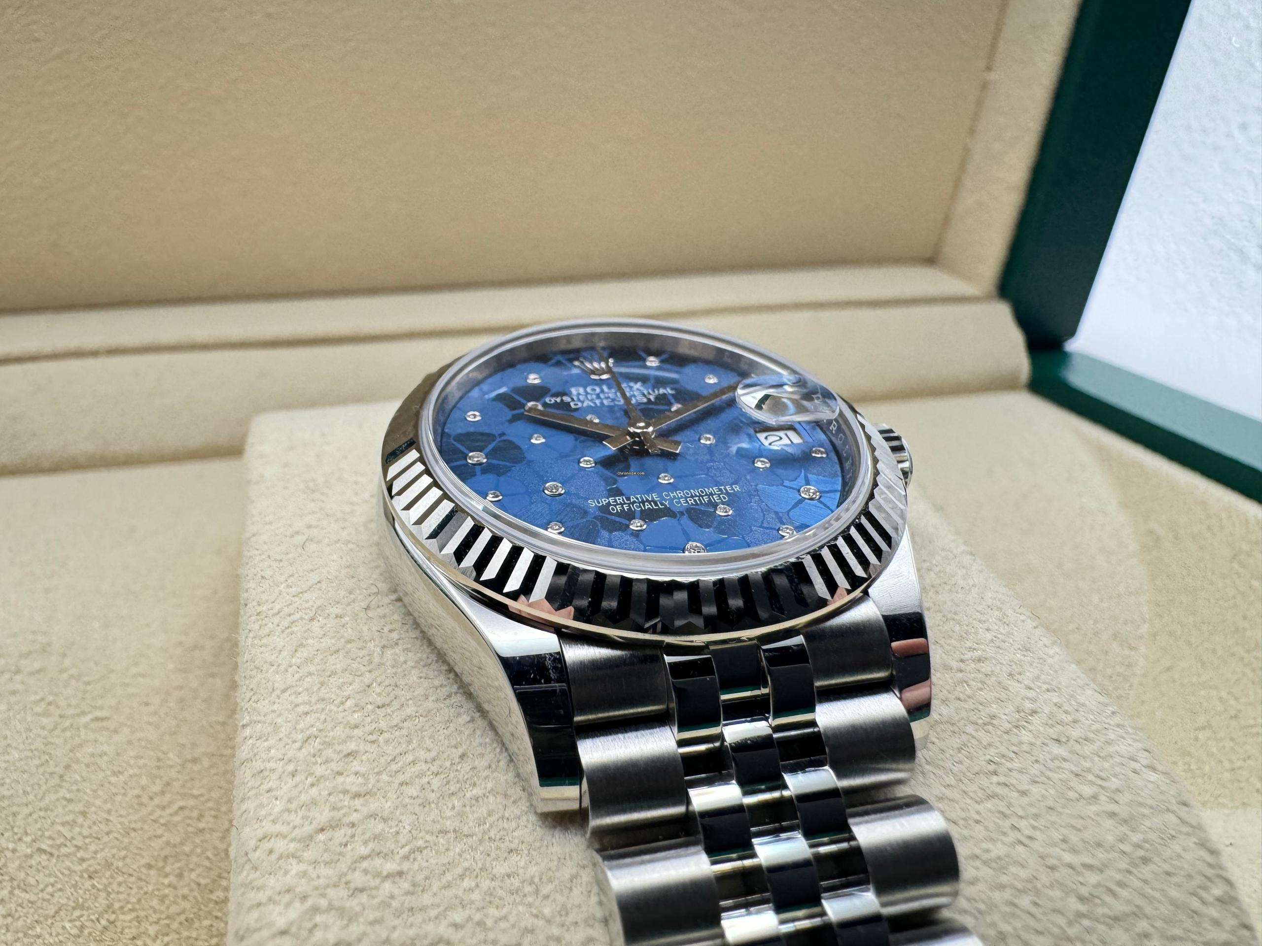 Rolex Datejust 31mm | Blauw Met Diamanten Uurmarkeringen | 18K Witgoud Gekarteld Lunette | Jubilee | 278274 - Image 7
