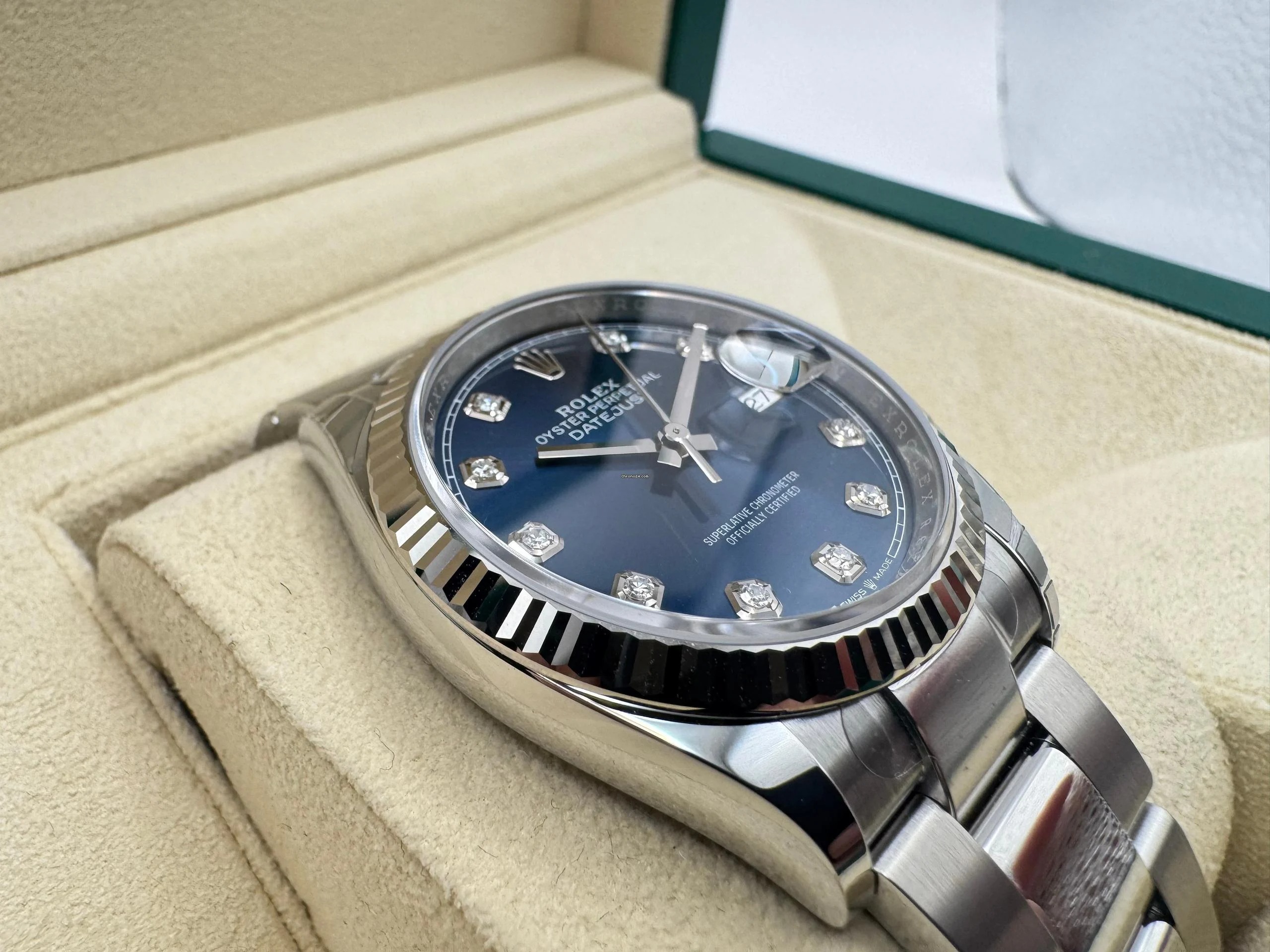 Rolex Datejust 36mm | Blauwe Diamanten Wijzerplaat | 18K Witgoud Gekarteld Lunette | Oystersteel | 126234 - Image 10