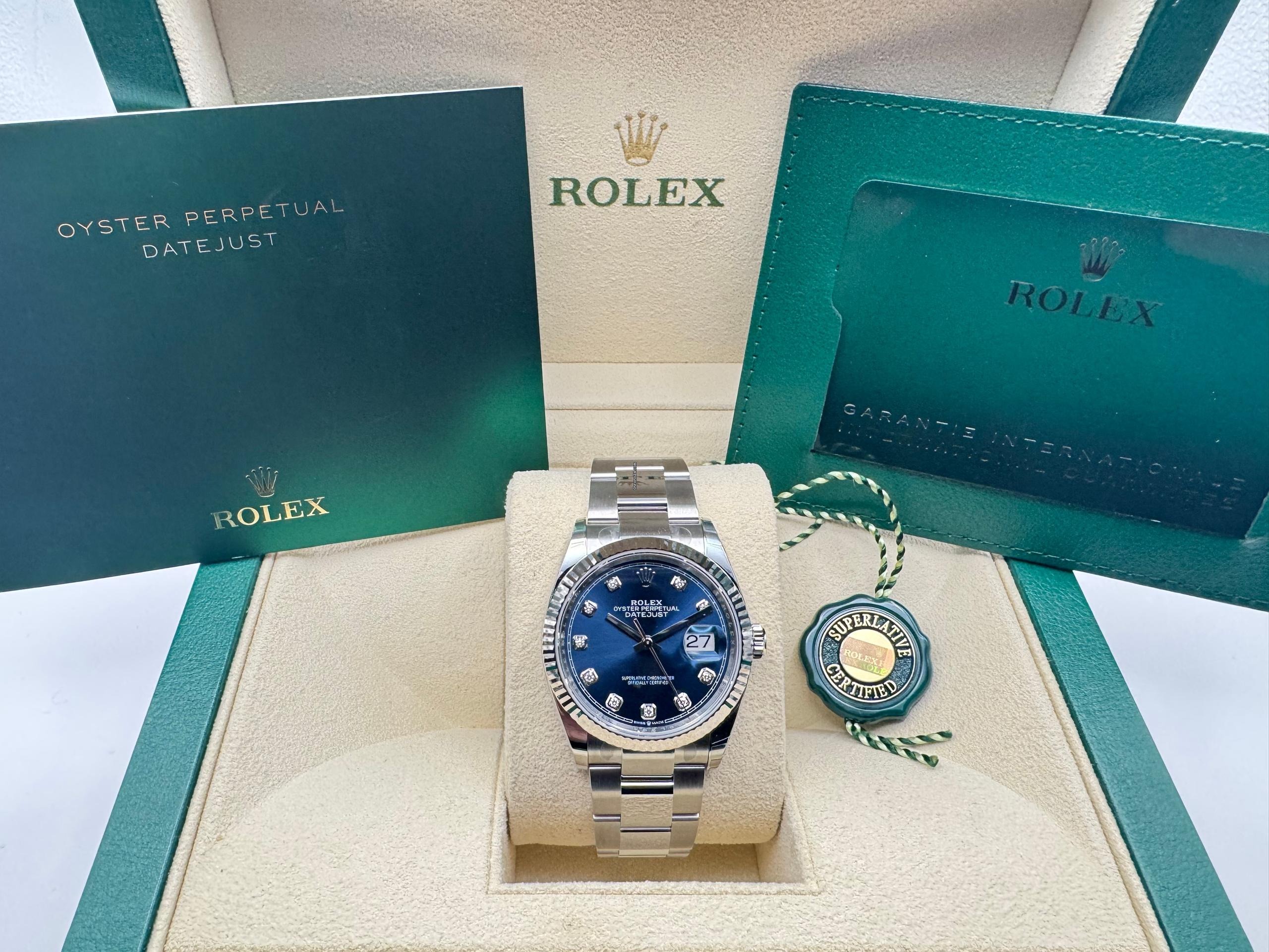 Rolex Datejust 36mm | Blauwe Diamanten Wijzerplaat | 18K Witgoud Gekarteld Lunette | Oystersteel | 126234 - Image 3