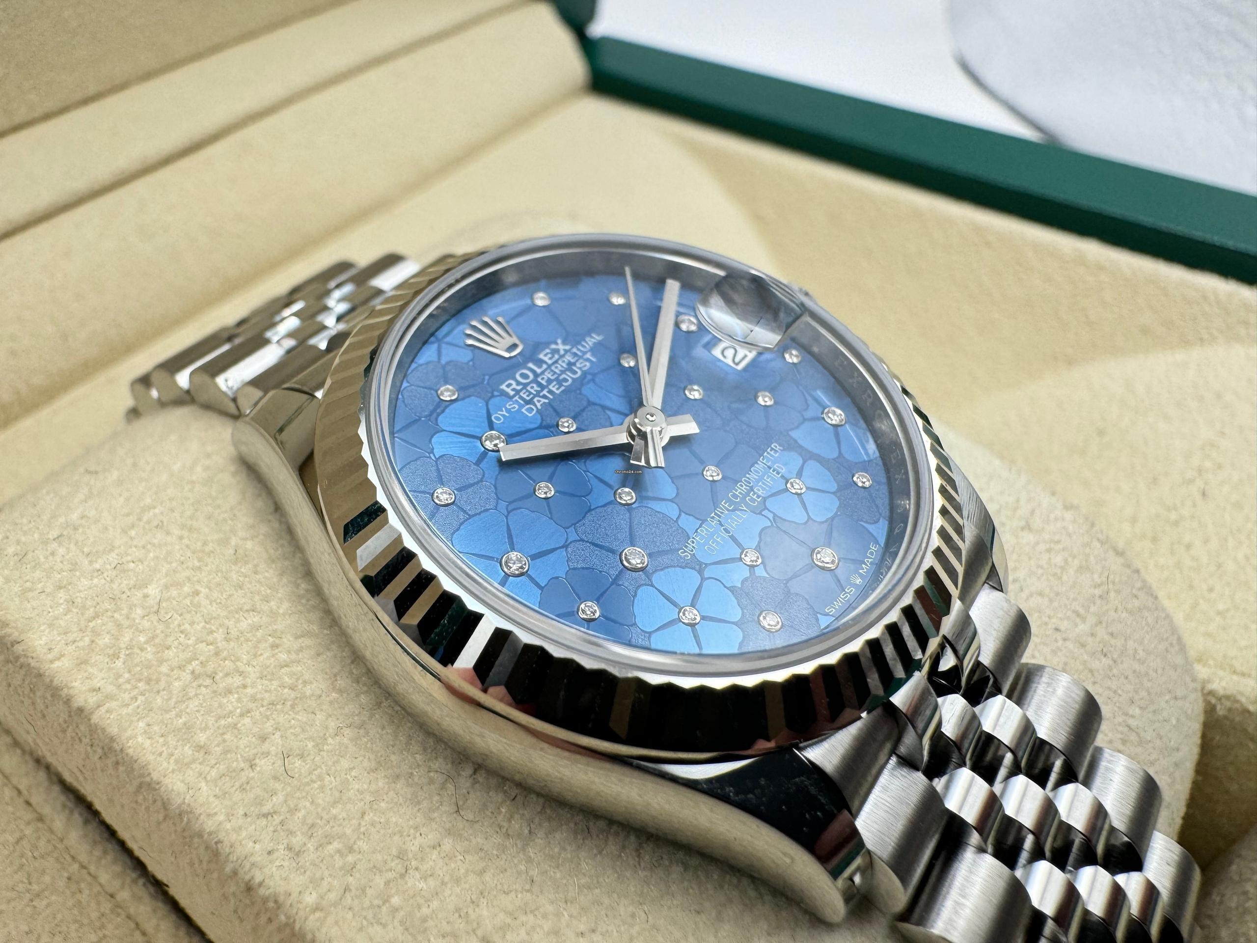 Rolex Datejust 31mm | Blauw Met Diamanten Uurmarkeringen | 18K Witgoud Gekarteld Lunette | Jubilee | 278274 - Image 8