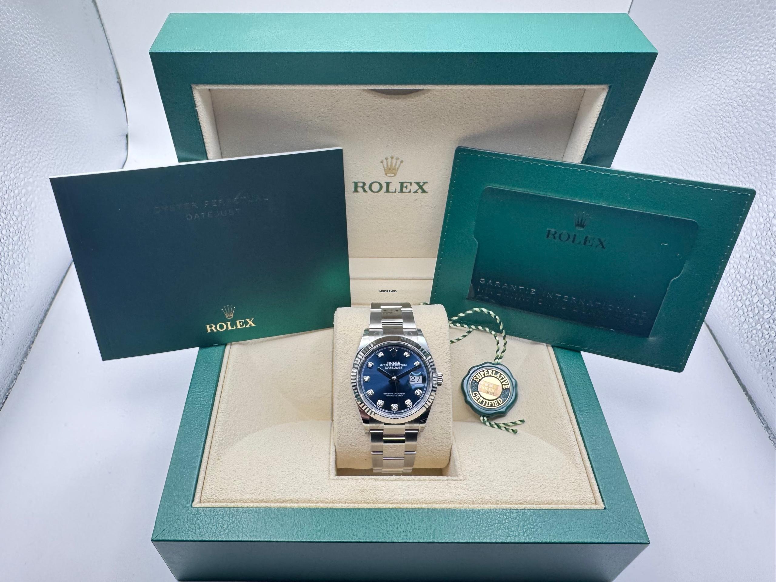 Rolex Datejust 36mm | Blauwe Diamanten Wijzerplaat | 18K Witgoud Gekarteld Lunette | Oystersteel | 126234 - Image 2