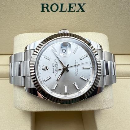 Rolex Datejust 41mm | Zilveren Wijzerplaat | Gekartelde Bezel Van 18k Witgoud | Oystersteel | 126334 - Image 10