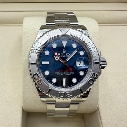 Rolex Yachtmaster 40mm | Titanium Blauw | Bidirectioneel Lunette | Massief Platina Reliëf Cijfers | 126622