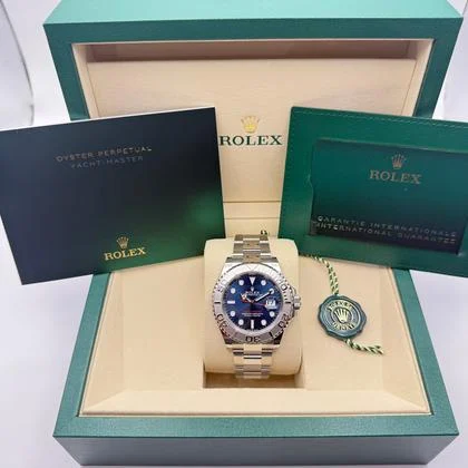 Rolex Yachtmaster 40mm | Titanium Blauw | Bidirectioneel Lunette | Massief Platina Reliëf Cijfers | 126622 - Image 12