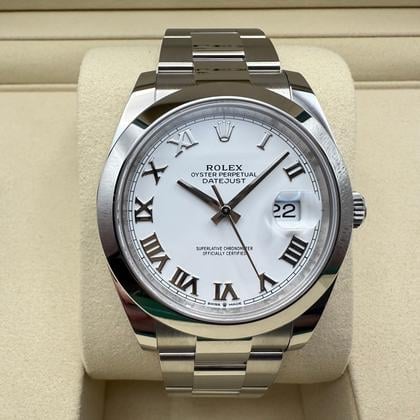 Rolex Datejust 41mm | Wit Romeinse Wijzerplaat & Zwarte Romeinse Cijfers | 126300