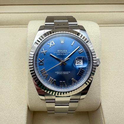 Rolex Datejust 41mm | Blauw "Azzurro" Wijzerplaat | 18k Witgoud Gekartelde Bezel | Oystersteel |126334
