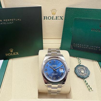 Rolex Datejust 41mm | Blauw "Azzurro" Wijzerplaat | 18k Witgoud Gekartelde Bezel | Oystersteel |126334 - Image 3
