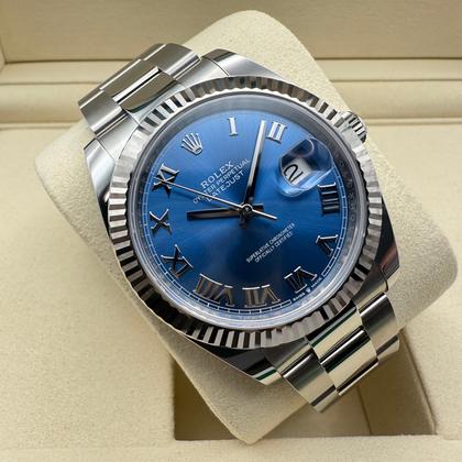 Rolex Datejust 41mm | Blauw "Azzurro" Wijzerplaat | 18k Witgoud Gekartelde Bezel | Oystersteel |126334 - Image 12