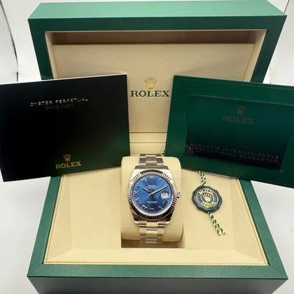 Rolex Datejust 41mm | Blauw "Azzurro" Wijzerplaat | 18k Witgoud Gekartelde Bezel | Oystersteel |126334 - Image 2