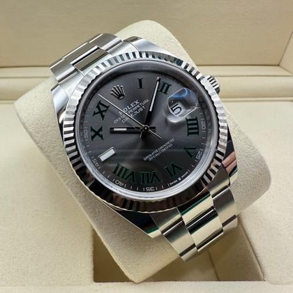 Rolex Datejust 41mm | Wimbledon Met Groene Romeinse Cijfers | 18K Witgoud Gekarteld Lunette | Oystersteel | 126334 - Image 12