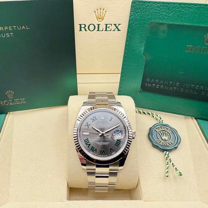 Rolex Datejust 41mm | Wimbledon Met Groene Romeinse Cijfers | 18K Witgoud Gekarteld Lunette | Oystersteel | 126334 - Image 3