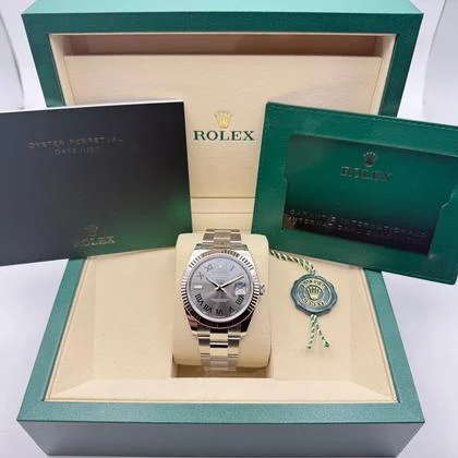 Rolex Datejust 41mm | Wimbledon Met Groene Romeinse Cijfers | 18K Witgoud Gekarteld Lunette | Oystersteel | 126334 - Image 2