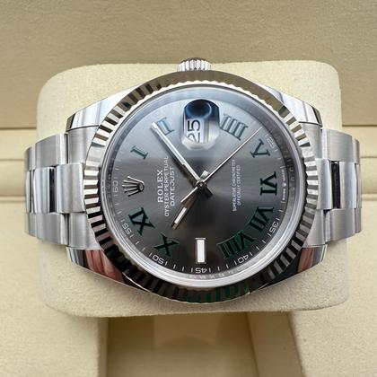 Rolex Datejust 41mm | Wimbledon Met Groene Romeinse Cijfers | 18K Witgoud Gekarteld Lunette | Oystersteel | 126334 - Image 10