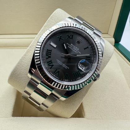 Rolex Datejust 41mm | Wimbledon Met Groene Romeinse Cijfers | 18K Witgoud Gekarteld Lunette | Oystersteel | 126334 - Image 11