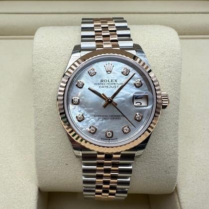 Rolex Datejust 31mm | Mother Of Pearl Met Diamanten | 18K Everose Goud Gekartelde Bezel | Jubilee | 278271