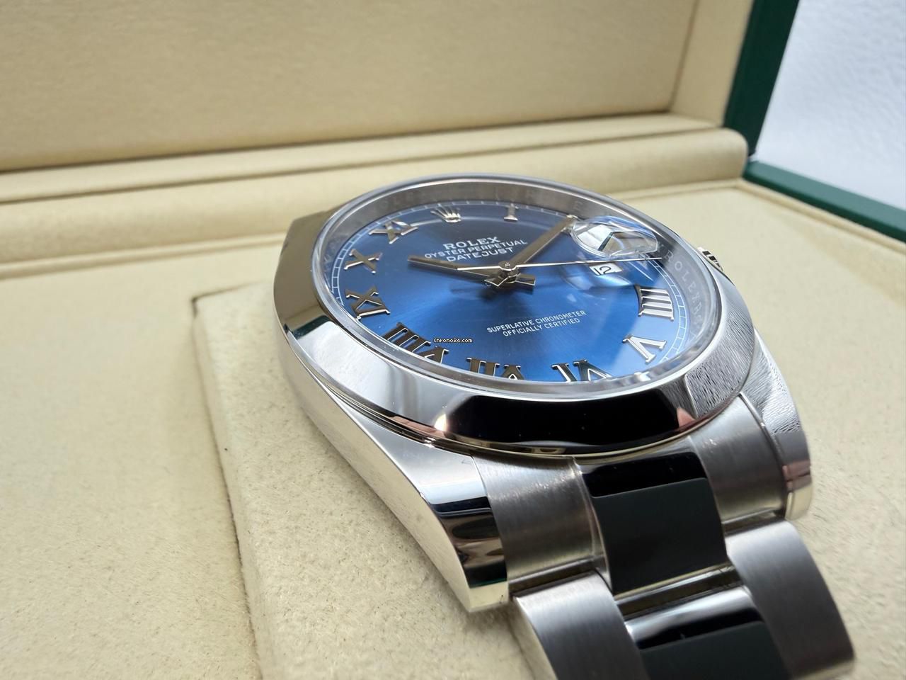 Rolex Datejust 41mm | Azzurro Blue Wijzerplaat | Romeinse Index | Gladde Lunette | Oysterband | 126300 - Image 4