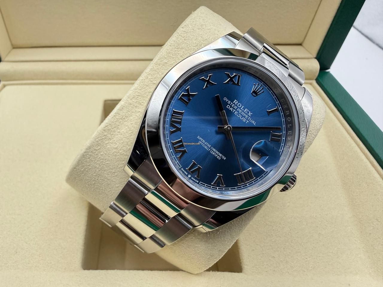 Rolex Datejust 41mm | Azzurro Blue Wijzerplaat | Romeinse Index | Gladde Lunette | Oysterband | 126300 - Image 10