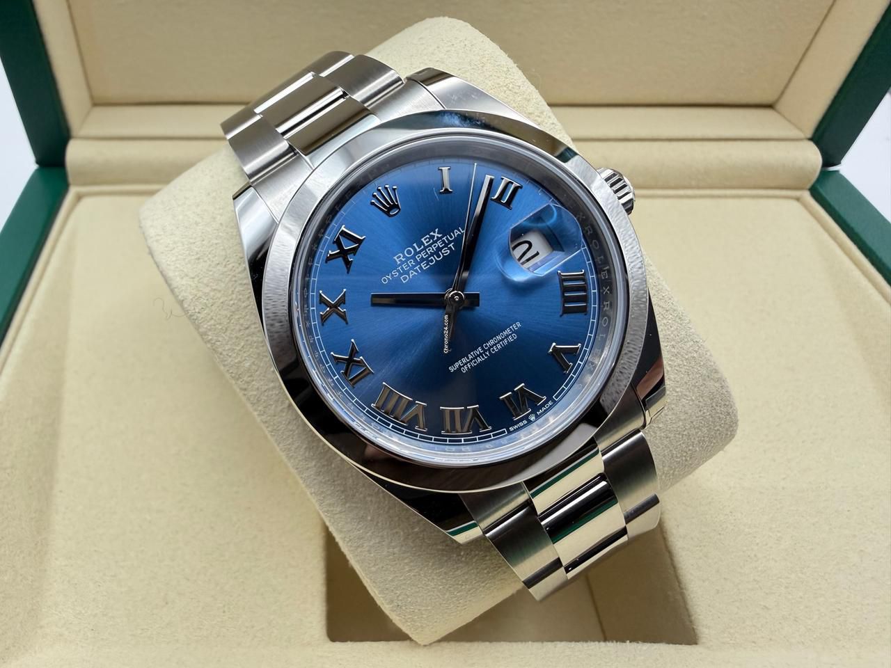 Rolex Datejust 41mm | Azzurro Blue Wijzerplaat | Romeinse Index | Gladde Lunette | Oysterband | 126300 - Image 11