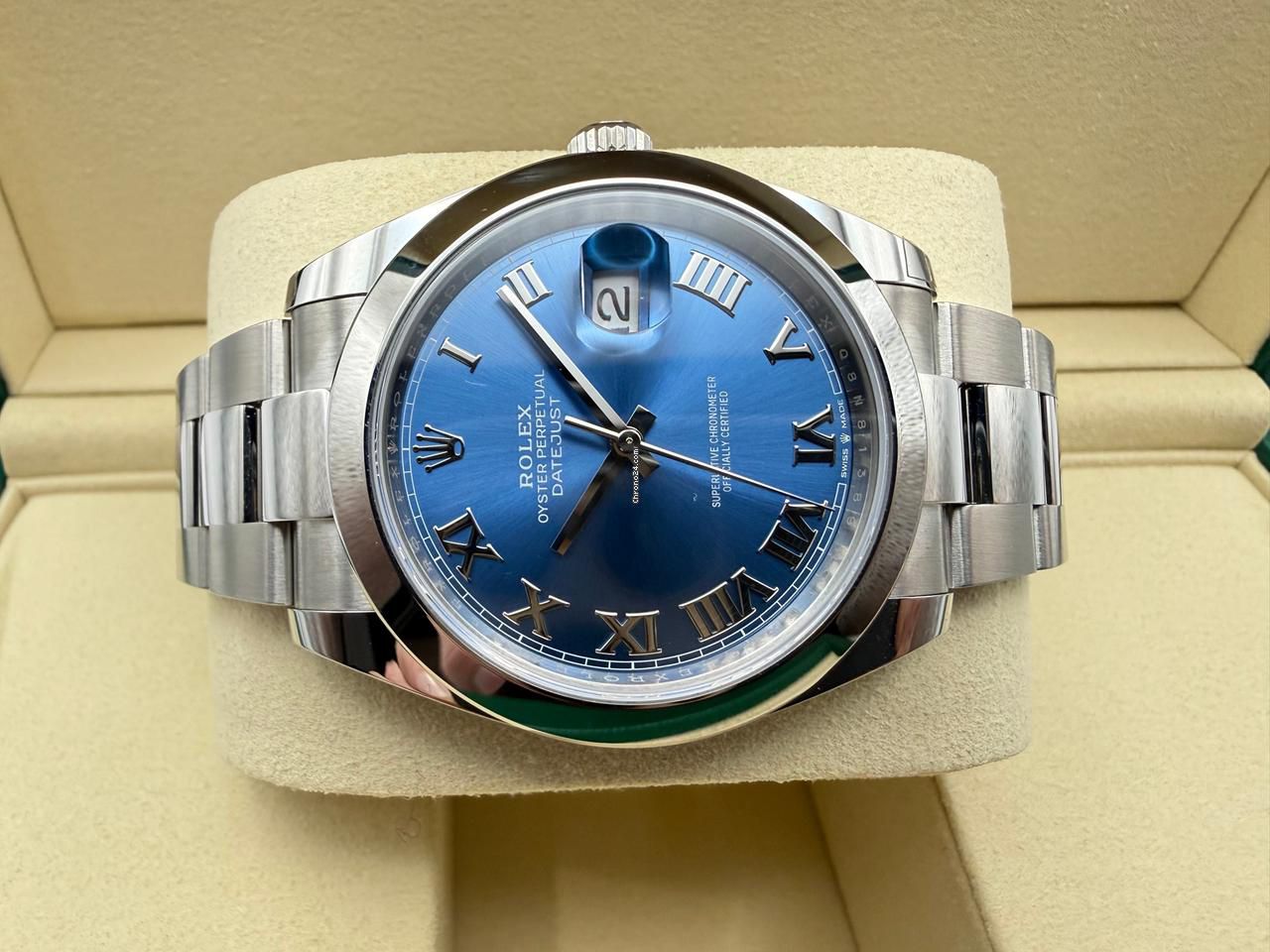 Rolex Datejust 41mm | Azzurro Blue Wijzerplaat | Romeinse Index | Gladde Lunette | Oysterband | 126300 - Image 12